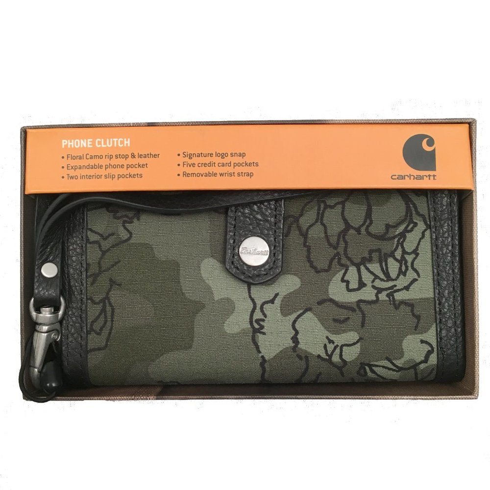 NEW! Carhartt Phone Clutch! Floral Camo Shades of Green & Black 61-CH2254